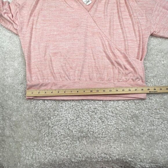 Gap Long Sleeve Softspun Wrap Front Top Heathered Pink NEW - Picture 5 of 8